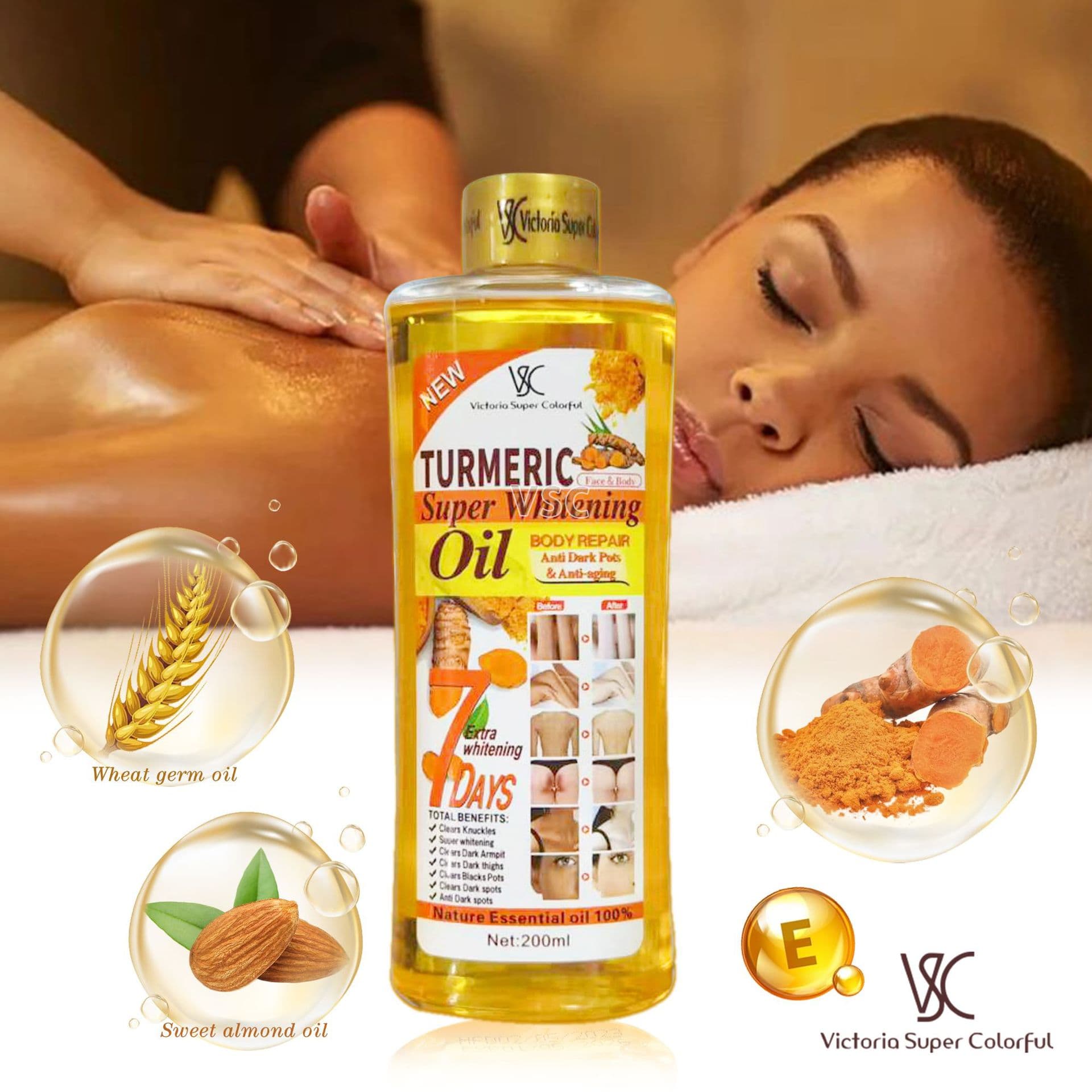100% Natural Super Whitening Turmeric Oil Face & Body Moisturizer Nourishing Lighten Correct Spots Massage Oil Glowing Skincare