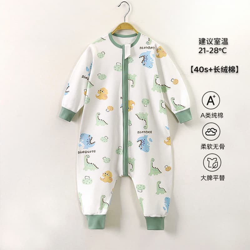 Children's Pure Cotton Sleeping Bag, Baby Home Nightgown, Cotton Terry Three-Way Zipper Anti-Kick Suit, Supports One Generation of Hair