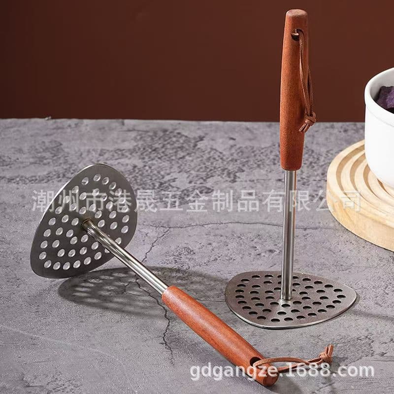 Stainless Steel Wooden Potato Masher Baby Food Grinder Household Baby Food Press Cross-border Masher