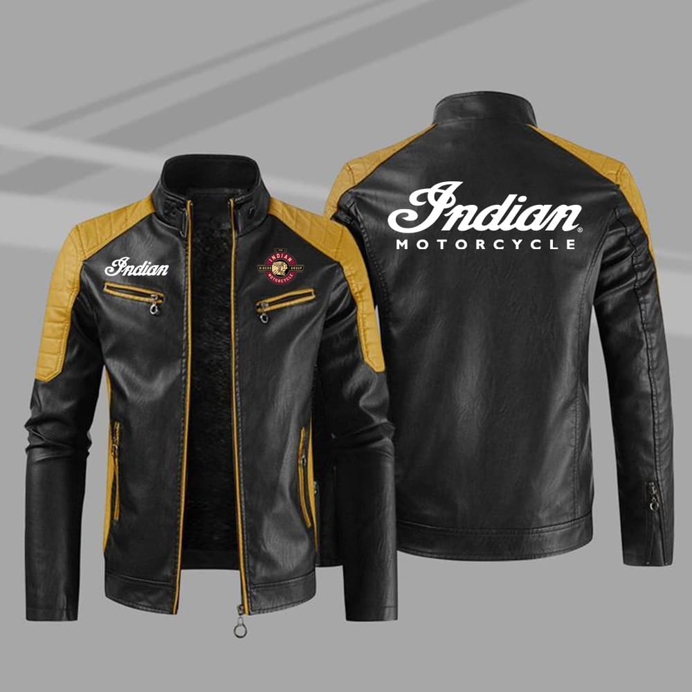 【European Size Slim Fit】Indian Motorcycle Jacket 2022 Cross-Border European and American Plus Size Men's PU Leather Jacket Plus