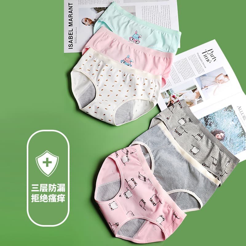 Wholesale women's menstrual underwear, breathable and cute, suitable for students and young girls, 95% cotton.