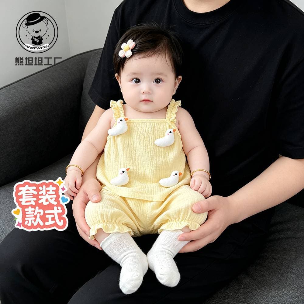 Baby Clothes Summer Sleeveless Two-Piece Set Thin Breathable Gauze Shorts Girls Toddler Outfit Girls Pure Cotton