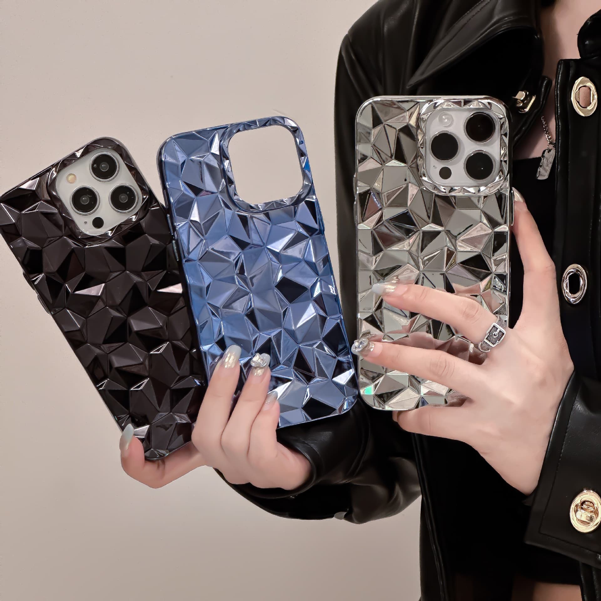 Compatible with iPhone 14 Pro Max Case iPhone 13 Pro Premium 15 Electroplated 3D Diamond Grid 11 Soft Case