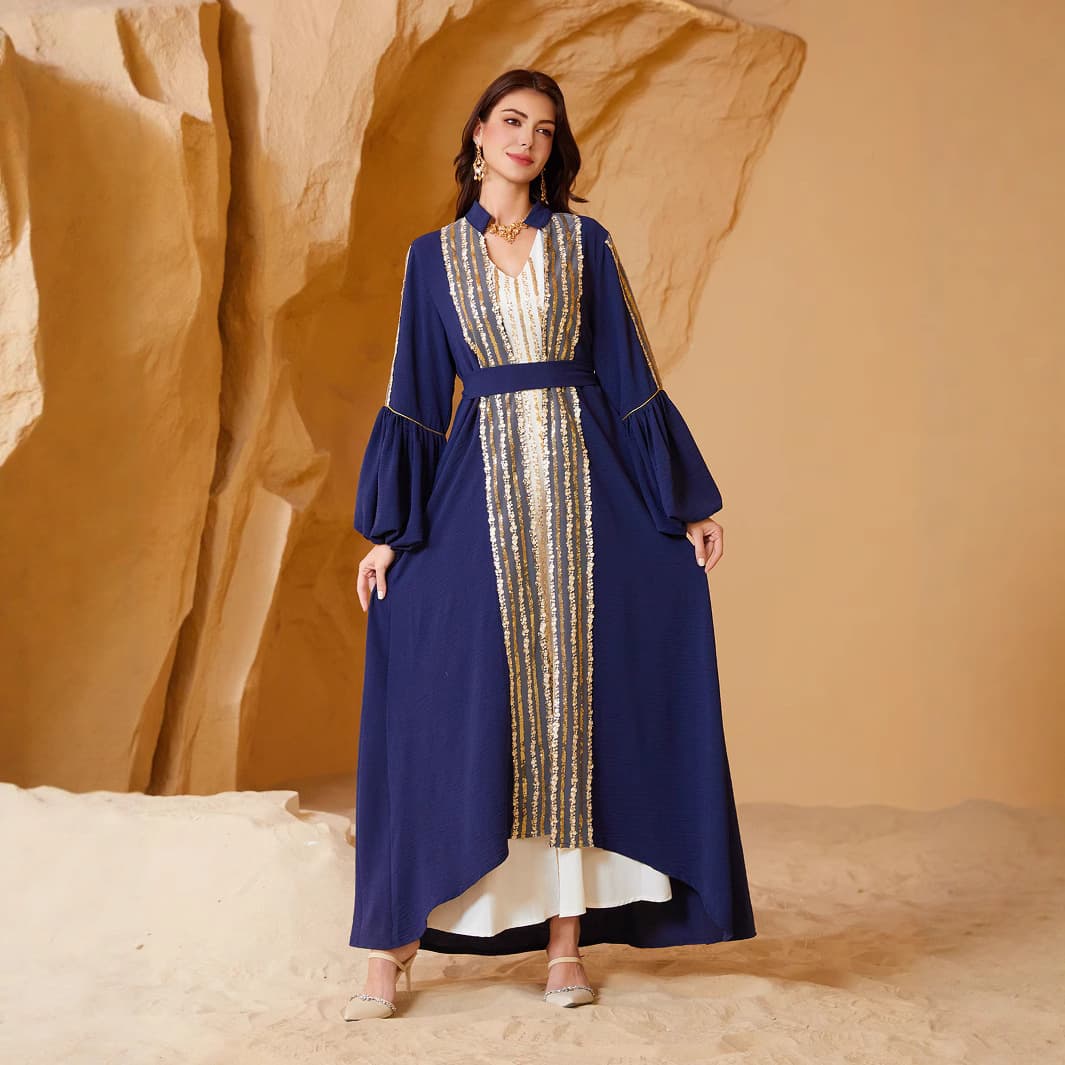 Amazon Best-Selling Sequin Abaya Set with Puff Sleeves Dress