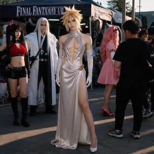 Final Fantasy 7 Female Cloud White Evening Dress Cosplay Costume High Slit Wedding Dress Long Dress Cosplay Costume