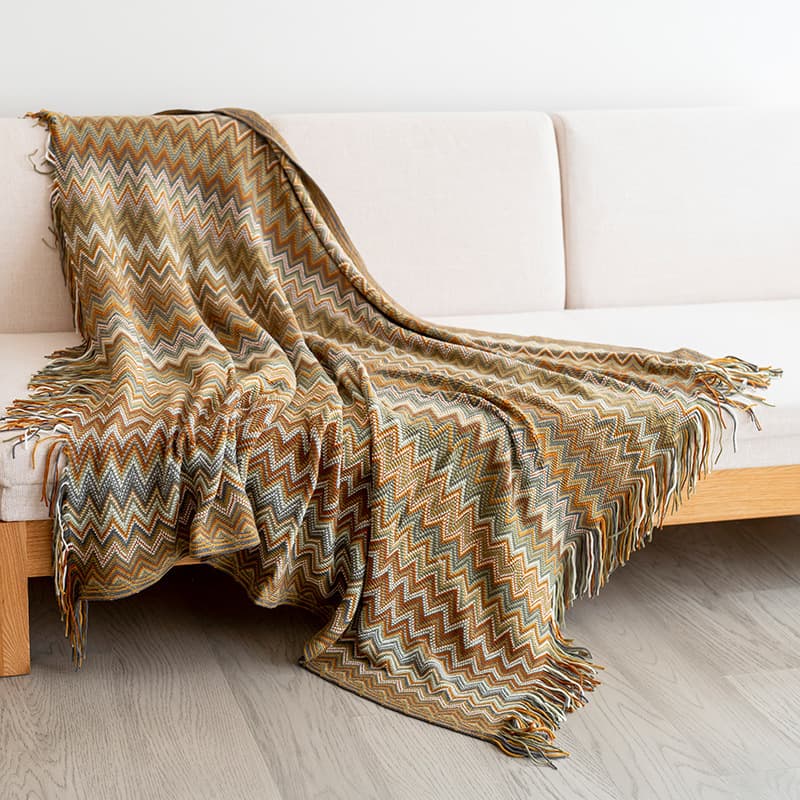 Bohemian Sofa Blanket Fringe Winter Knitted Throw Blanket Warm Travel Shawl Nap Blanket Striped Wholesale