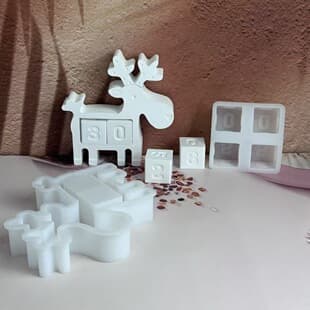S2097+S0668 Christmas Reindeer Countdown Figurine Decoration Cement Plaster Mold DIY Silicone Mold