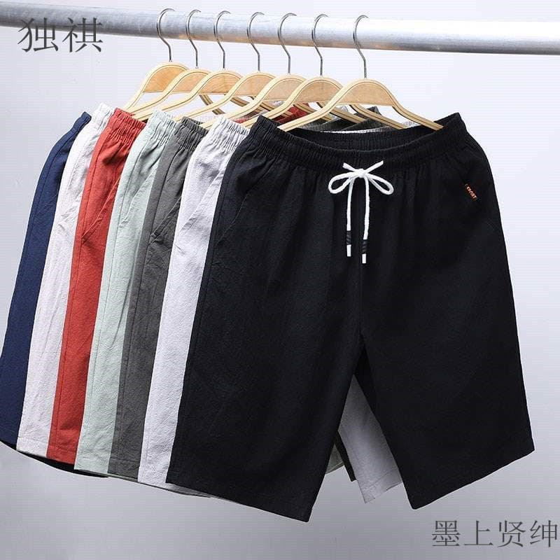 Men's Summer Breathable Loose Fit Sporty Shorts Thin Cotton Straight Leg Casual Trousers Trendy Mid-Length Pants