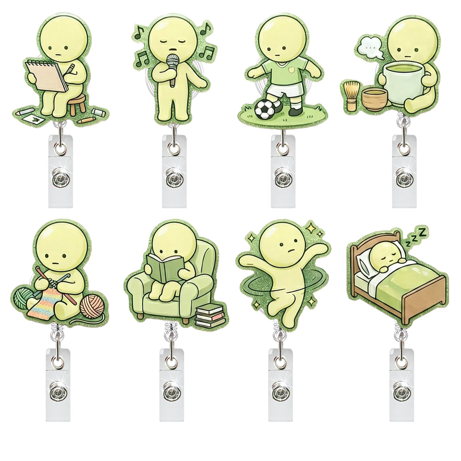 Cartoon cute matcha villain acrylic medical ID buckle gift telescopic badge scroll easy-pull buckle gift