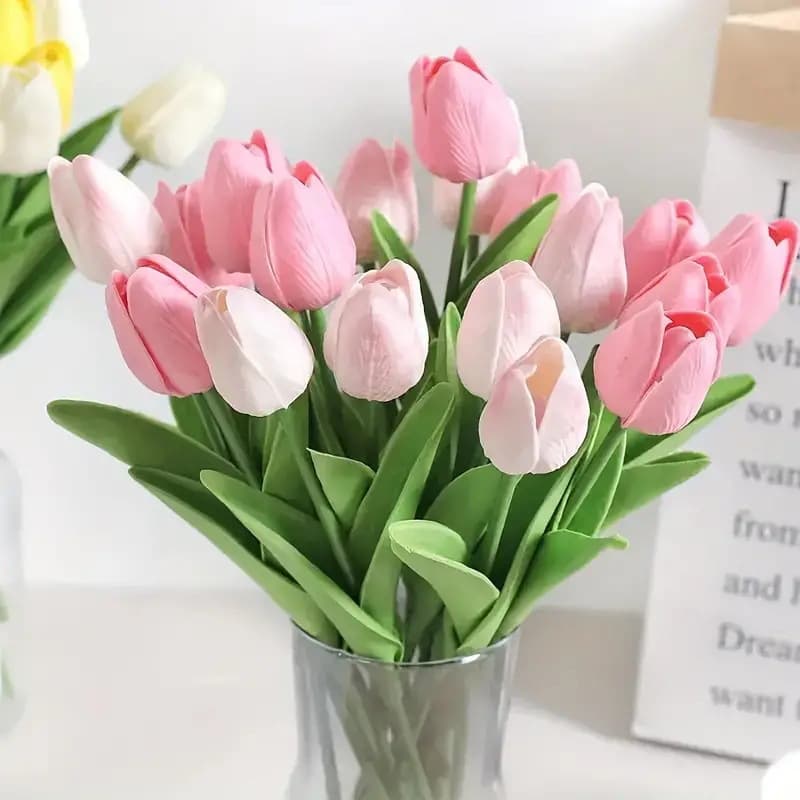 Artificial Tulip Flower Bouquet for Wedding Living Room Decoration, Realistic High-End Faux Flowers