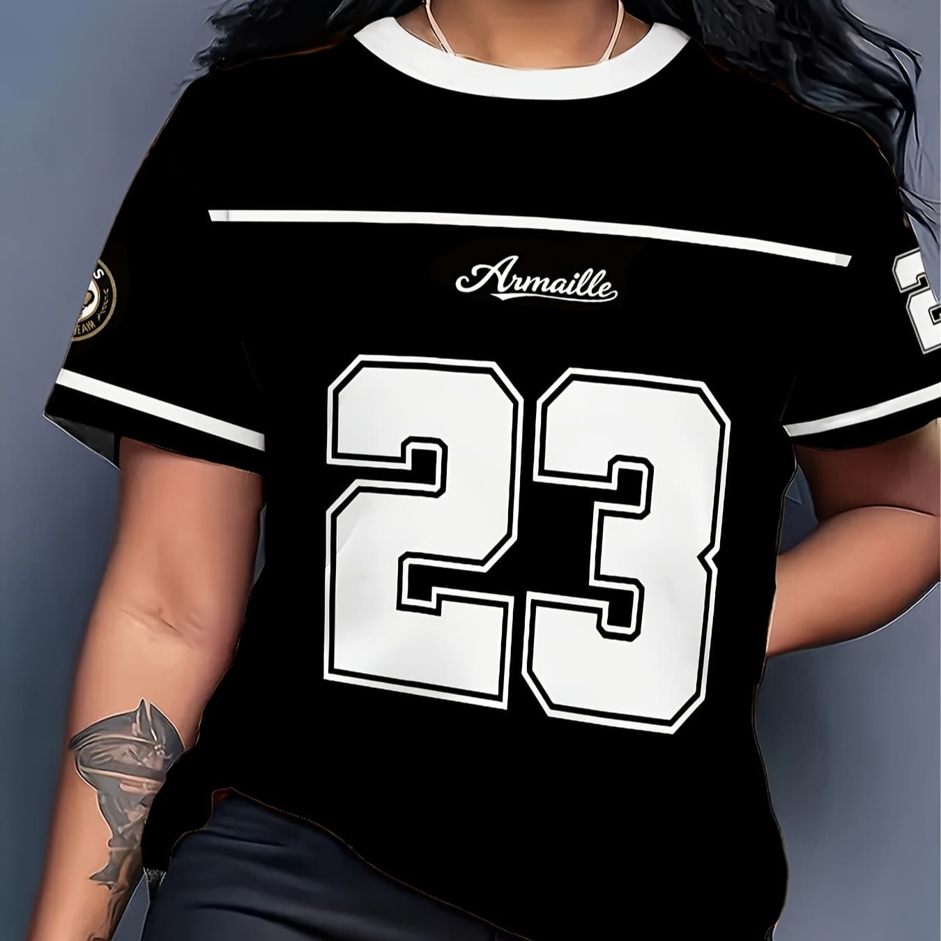 Summer new women's casual fashion V-neck short-sleeved tops digital pattern fashion trend suitable for casual sports