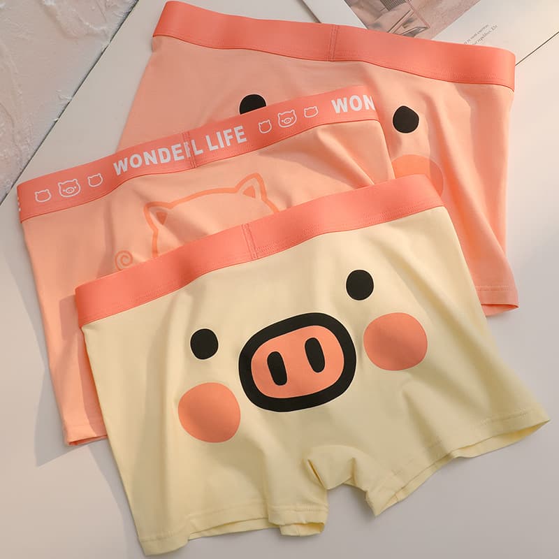 Pig Boy Pink Cartoon Cute Men's Boxer Briefs Printed Cotton Breathable Comfortable Flat Angle Shorts