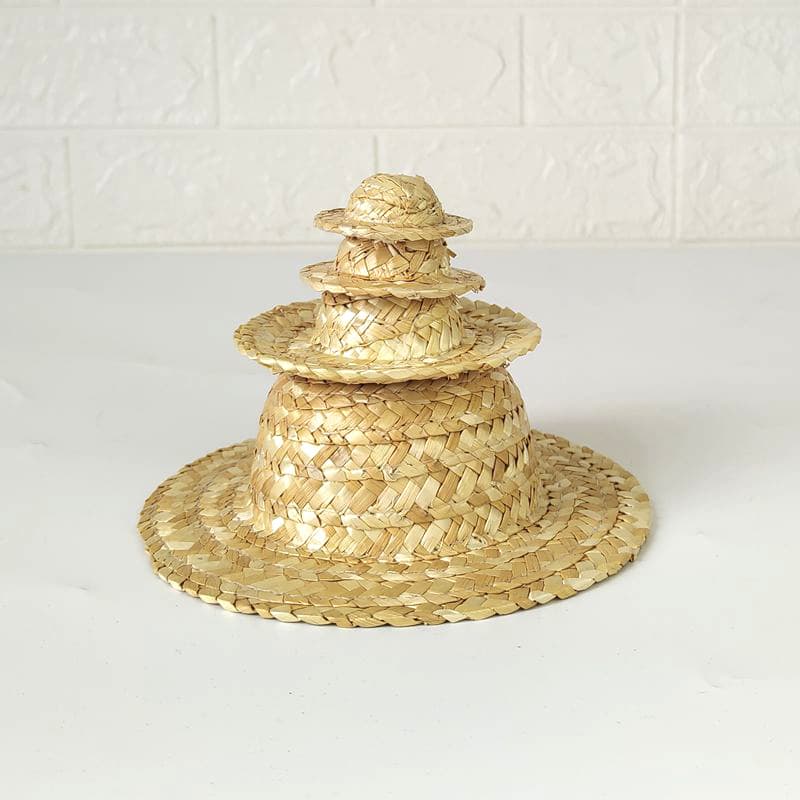 Mini Straw Hat Creative Decorative Toy Doll Material for Kindergarten DIY Graffiti Drawing Straw Weaving