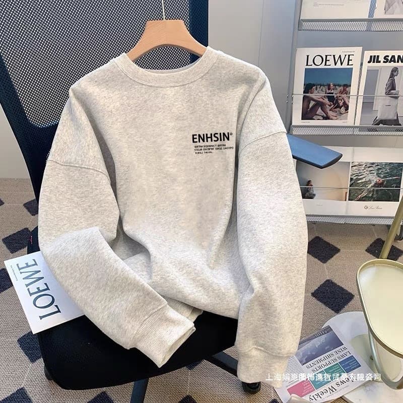 Men's Long Sleeve T-Shirt Autumn Winter New Versatile Sweatshirt Loose Fit Tee Base Layer Casual Undershirt Top Pink
