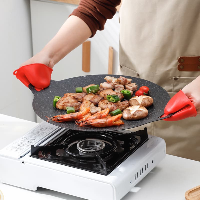 Round Outdoor Grill Pan, Korean BBQ Plate, Cartridge Stove Grill, Home Maifan Stone Non-Stick Teppanyaki Pan