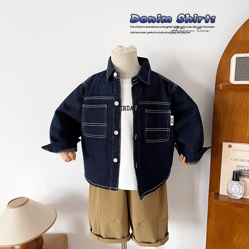 Wind Valley 2025 Autumn New Collection Children's Denim Shirt Unisex Spring/Autumn Versatile Stylish Topstitch Shirt Jacket
