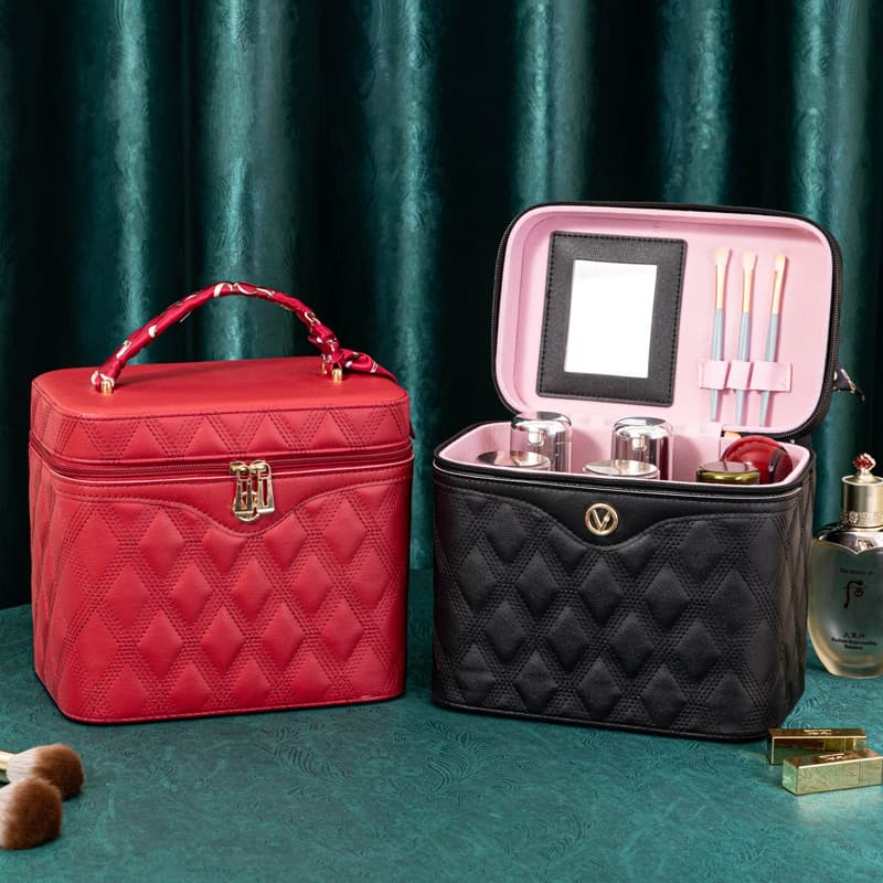 Makeup Bag Portable Travel Large Capacity Handheld Cosmetic 3D Storage Box New with Mirror Case Amazon