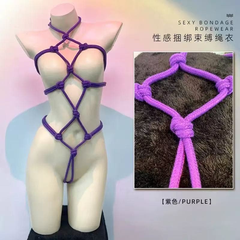 Sexy One-Piece Bodysuit for Women, Open Crotch, No Need to Take Off, See-Through Long-Sleeve Lingerie, Red Rope Bondage, Tight-Fitting Mesh Outfit