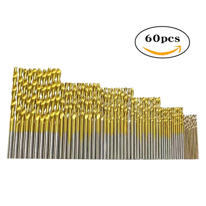 60pcs Twist Drill Bits High Speed Steel Titanium Coated Round Shank Electric Drill Bits 1.0mm-3.5mm Set Woodworking Drill Bits
