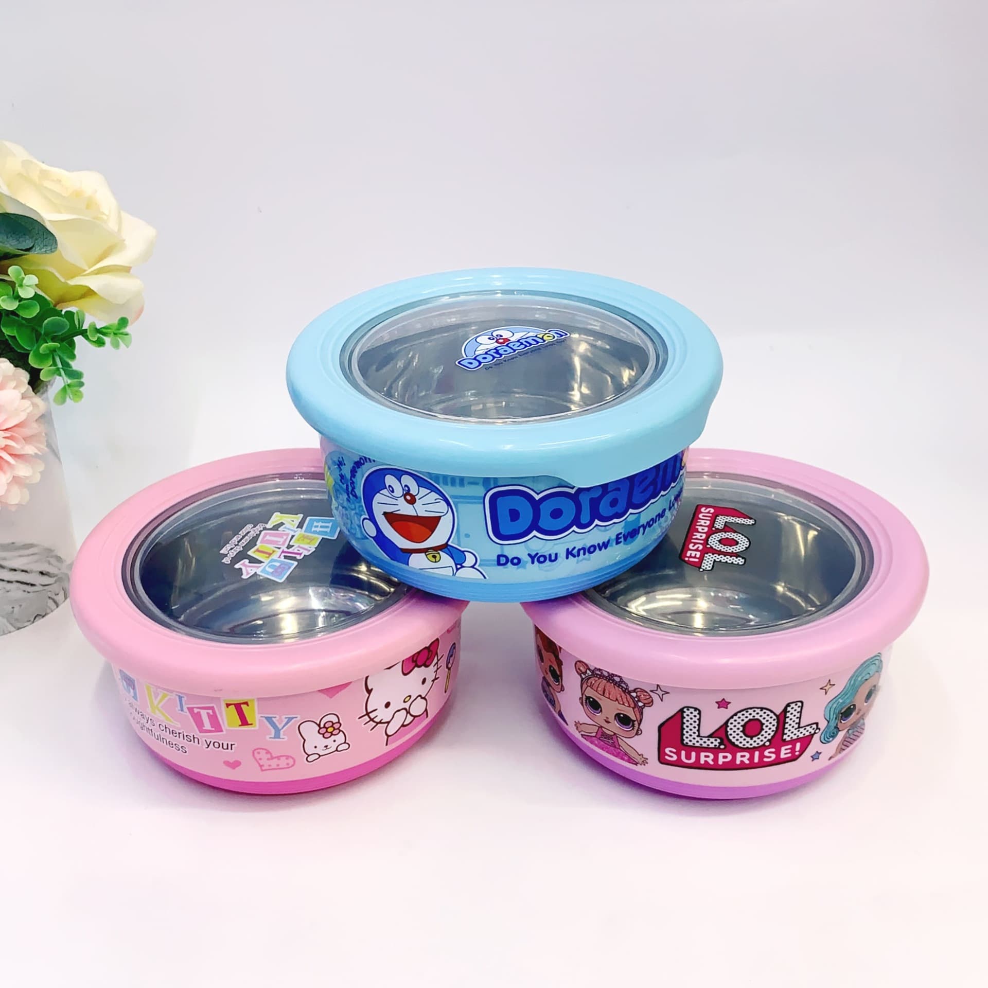 Large 1200ml Capacity Round KT Food Storage Container, Refrigerator Fruit Bento Box, Silicone Stainless Steel Lunch Box