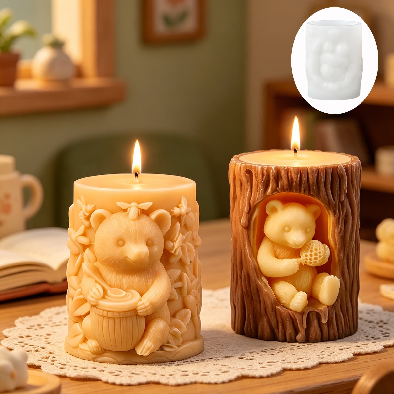 Sanxin Bear Aromatherapy Candle Mold Honey Festival Three-dimensional Bear Honeycomb Aromatherapy Stone Animal Silicone Mold