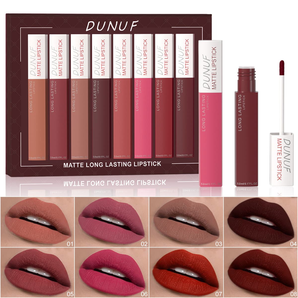 DUNUF 8-piece set 8-color long-lasting lip gloss - Note: Check link disclaimer