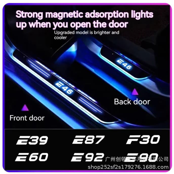 Compatible with BMW E39 E87 F30 E60 E92 E90 Flowing Running LED Pedal Light, No Wiring Needed, LED Sill Plate