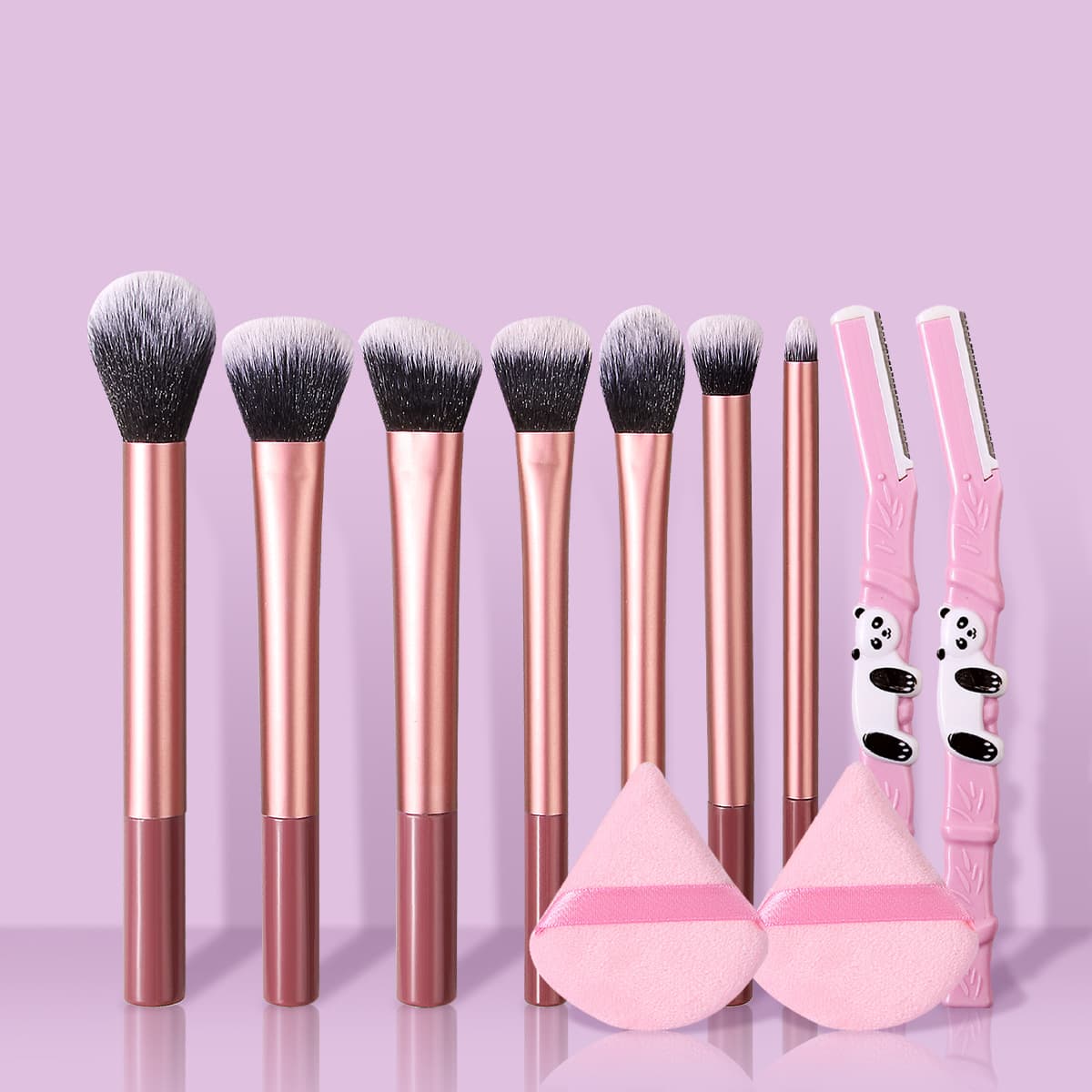 7-Piece Long Handle Makeup Brush Set for Beginners: Powder Brush, Contour Brush, Eyeshadow Brush, Blush Brush, Full Makeup Tool Kit