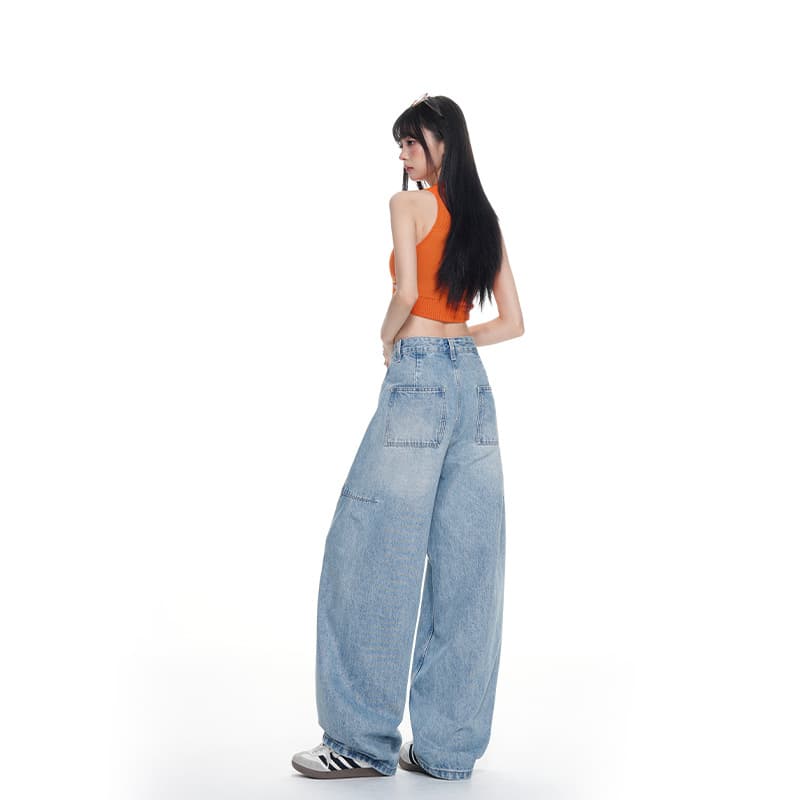 2026 Fall New Style Women's Jeans, Xinjiang Long-Staple Cotton High Quality Fashion Curved Sweep-Trail Loose Wide-Leg Pants