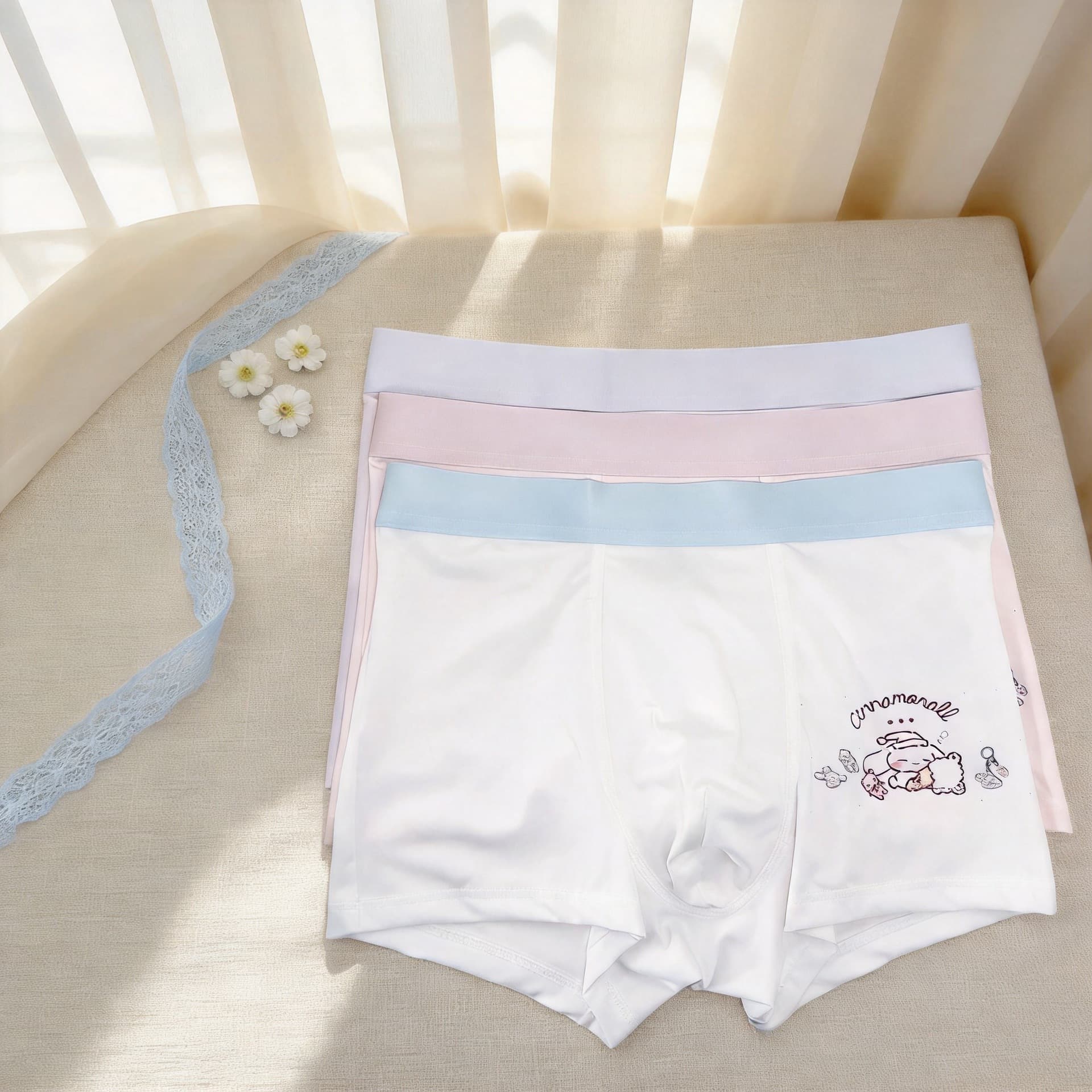 60511NS Men's Boxer Briefs with Cartoon Cinnamoroll Print, Couples Underwear, Comfortable Breathable Cotton Crotch, Wholesale