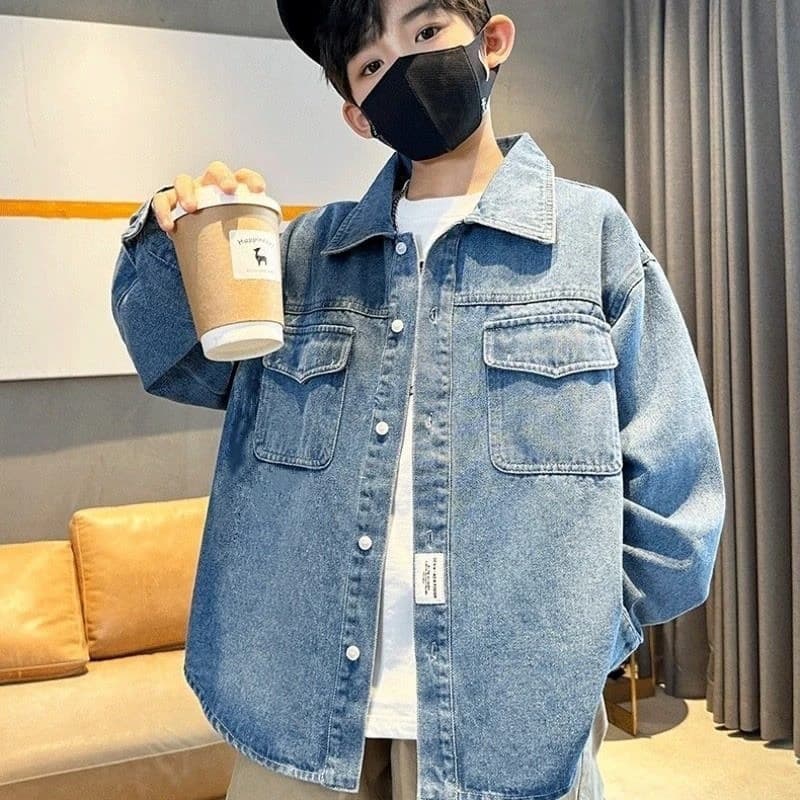 Boys' denim jacket and shirt for spring and autumn, new spring style for medium and large children, autumn street style boys' tops