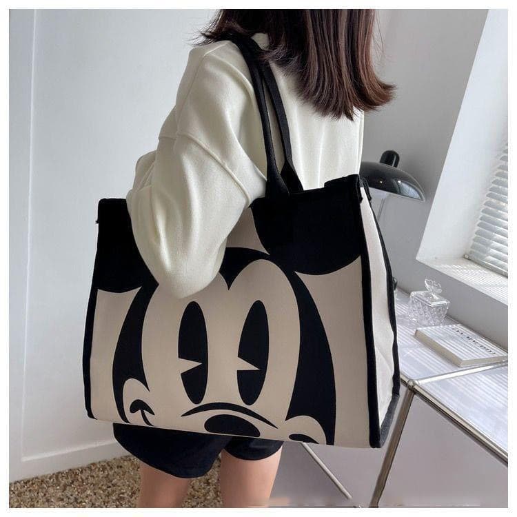 Fashionable Canvas Shoulder Bag Women's Summer Tote Bag Commuter Mommy Bag Cartoon Handbag Urban Minimalist Style Large Size