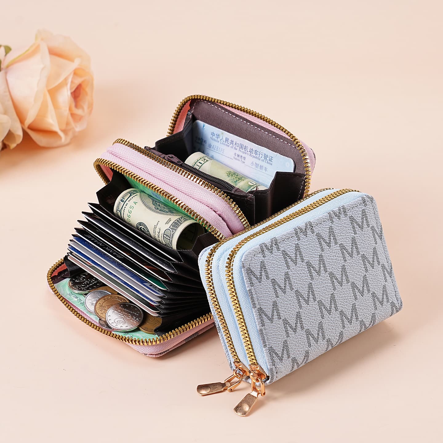 New M Element Old Flower Pattern Design Hot-Selling Multifunctional Women's Clutch Wallet Convenient Card Storage Large Capacity