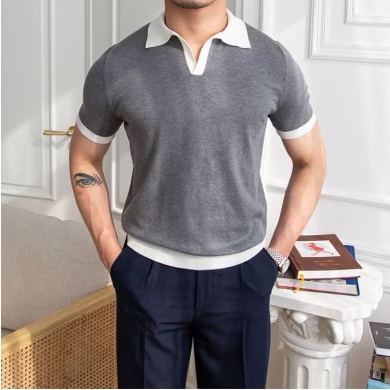Lazy Chic Japanese Style New Men's Standard 2025 Summer Trendy Youthful Light Mature Look Solid Color Short Sleeve Polo Shirt