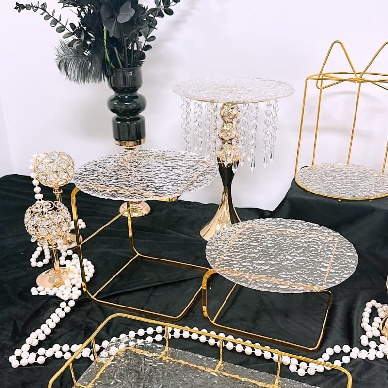 Gold dessert display stand for hotel buffet, afternoon tea snack rack, acrylic tray