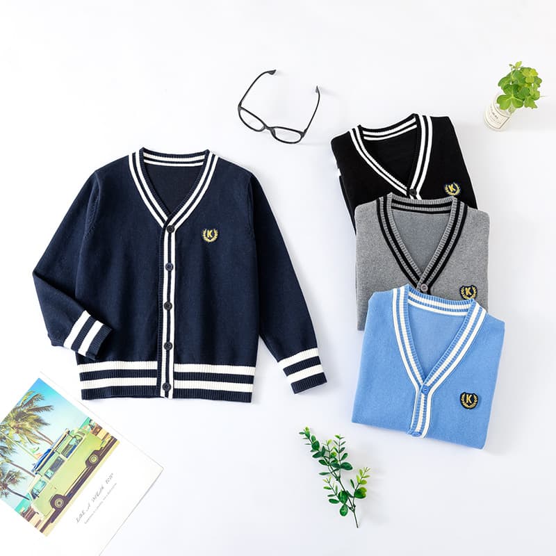 Unisex Kids' Knit Cardigan 2025 Autumn Korean-style V-neck Academic Top, School Uniform Wholesale