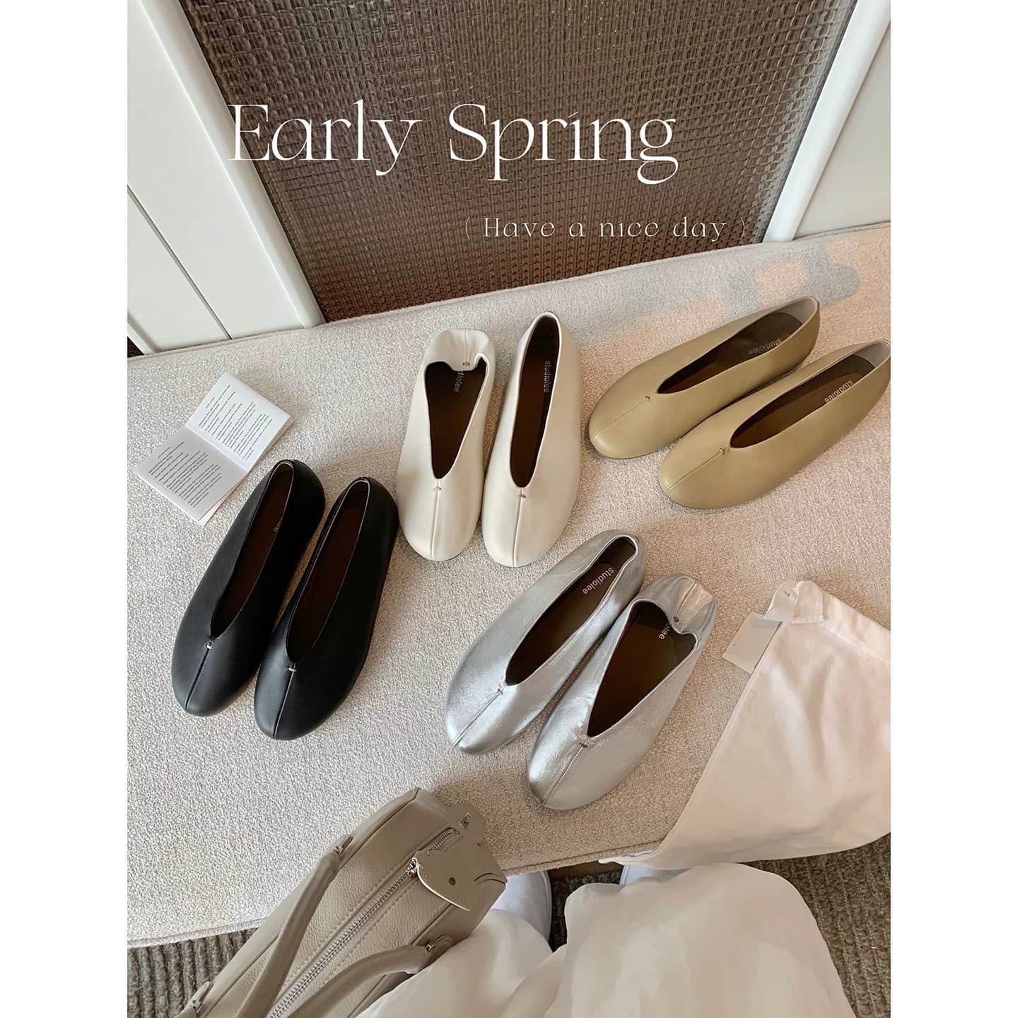 Imported Sheepskin Genuine Leather French Minimalist Round-Toe Granny Shoes, Soft and Versatile Flat Slip-On Shallow-Mouthed Single Shoes for Women