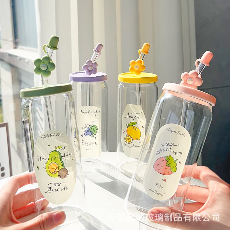 Straw Glass Cup High Appearance Couple Cup Large Capacity Water Cup Portable Coffee Cup Summer Cola Cup for Women