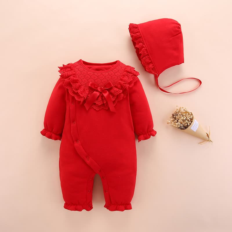Baby jumpsuit, winter thickened baby girl's outdoor clothing, romper, winter clothing, New Year's 100th birthday dress