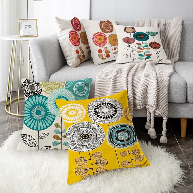 Amazon Hot-Selling Home Simple Linen Cushion Cover Floral Sofa Throw Pillow Cover Multipurpose