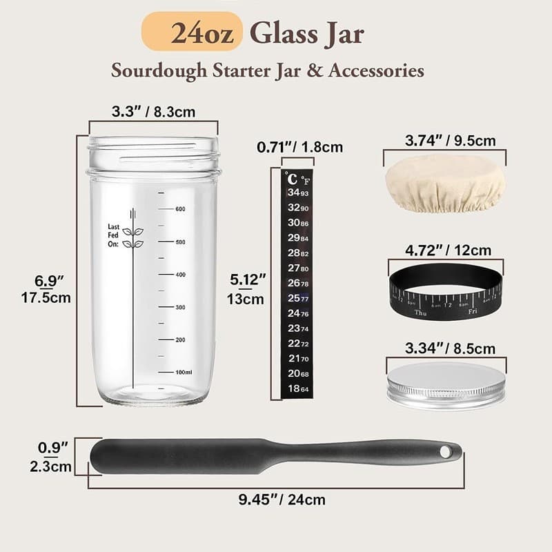 Cross-border 24oz Glass Fermentation Jar Sourdough with Scale Mason Jar Yeast Culture Vessel Home Baking Supplies