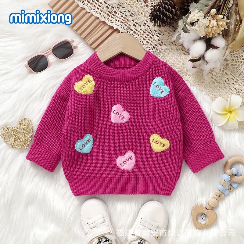 INS Hot Selling Autumn/Winter New Infant Knit Letter Cute Applique Love Valentine's Day Fashion Top
