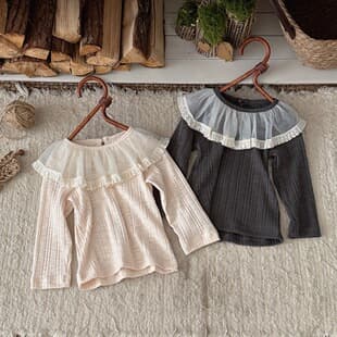 INS Style Spring/Autumn Baby Girl Double Layer Mesh Lace Collar Long Sleeve Top Stylish Inner Layering Shirt