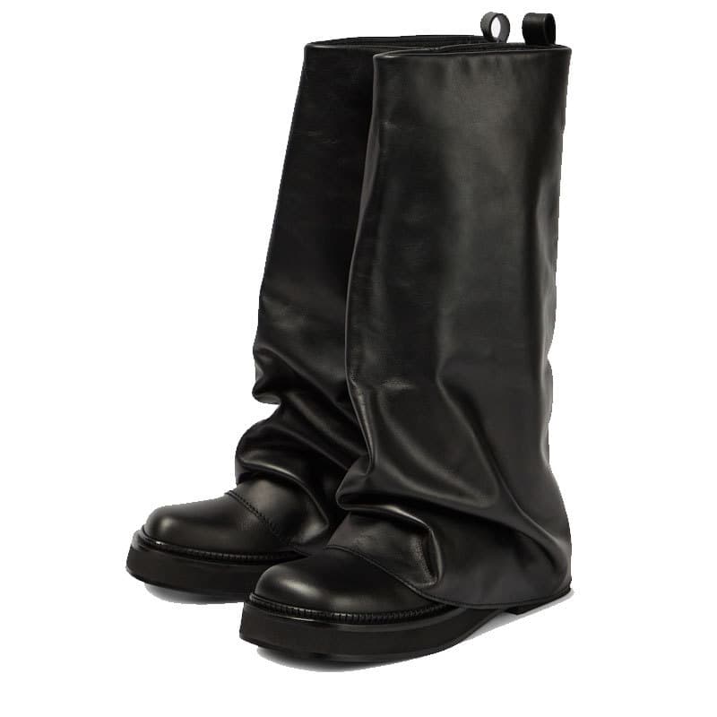 25 Years of European and American Autumn and Winter New Styles, Large Calf Circumference, Buckle Closure, Round Toe, Long Women's Boots, Genuine Leather Boots, Metal Riding Boots, Flat Heel Boots