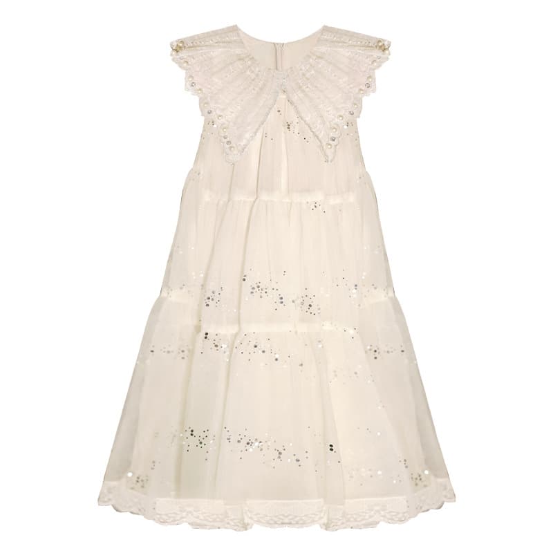 Girls' Summer New Dress, Kids' Elegant Fairy Tulle Dress, Thin Vest-Style Baby Doll Collar Princess Dress for Summer