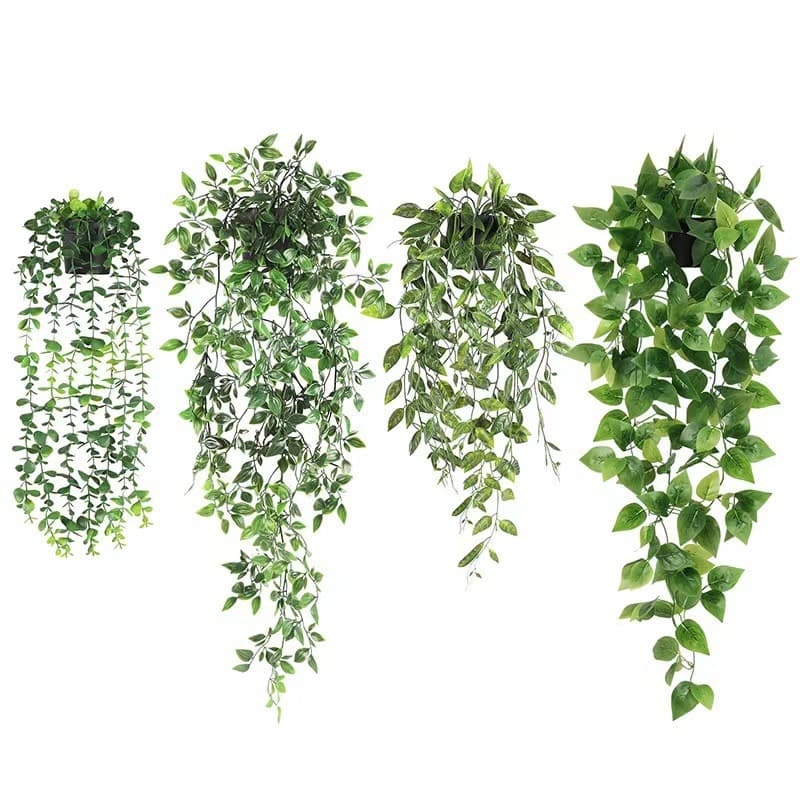 Cross-border artificial potted hanging plants, green eucalyptus vine, datura vine with flower pot, indoor and outdoor decoration.