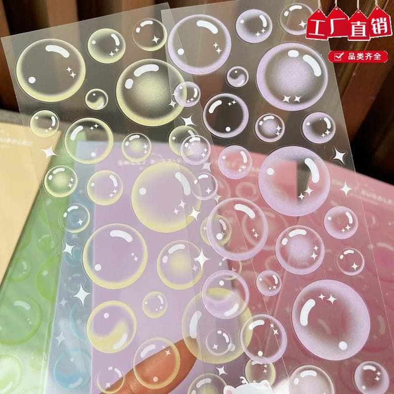 Cross-border transparent bubble stickers for scrapbooking, featuring cute Japanese paper and trendy INS-style designs, customizable for creative projects, from a sticker factory.