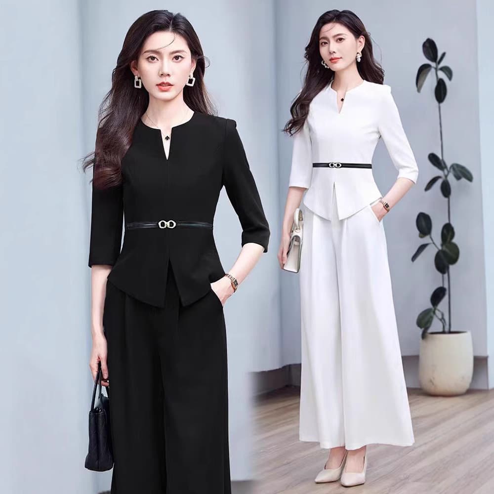 Spring and Summer Fashion Wide-Leg Pants Suit Set Premium Elegant Professional Host Light Luxury Business Commute Complete Set