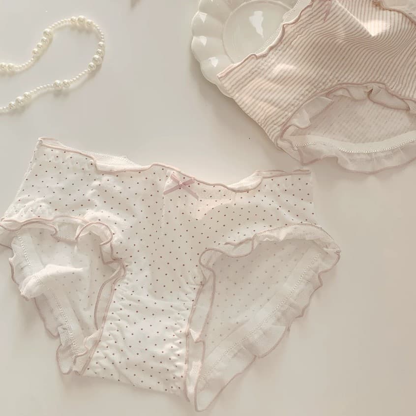 Sweet Ruffle Lace Mesh Hip-Hugging Leopard Dot Print Sexy Low-Rise Women's Panties Triangle Briefs