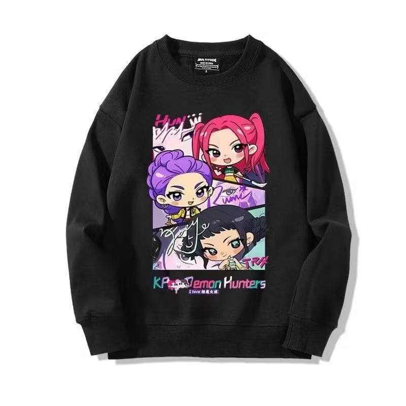 Trendy Kpop Hunter Witch Crew Kids Sweatshirt for Men, Women, and Children - Autumn/Winter Composite Cotton Thin Style, Round Neck Casual Wear